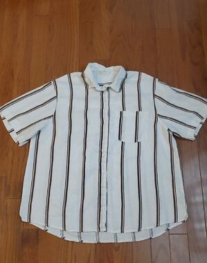NUDE LUCY stripe lounge shirt in brown stripe linen oversized summer  small